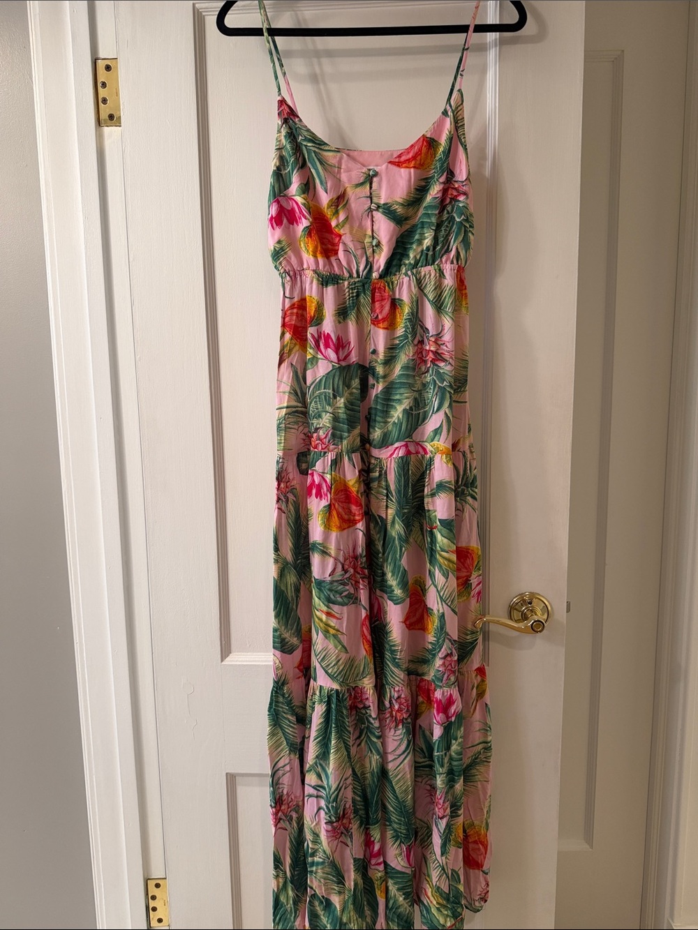 BB Dakota Pink Tropical Print Maxi Dress
